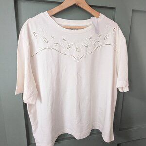 White Embroidered Short Sleeve Top (NWT)
